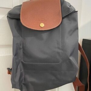 Longchamp Gray and Brown Backpack